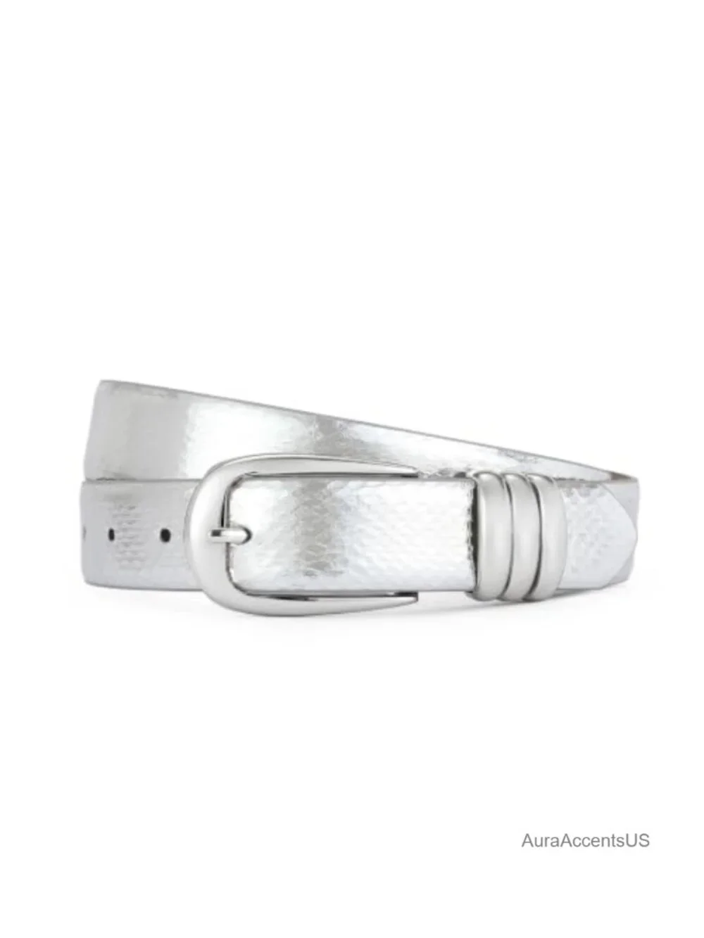 Silver Snake Print Womens Belt with Silver-Tone Buckle Medium Width
